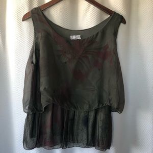 H Trend silk olive green silk top small